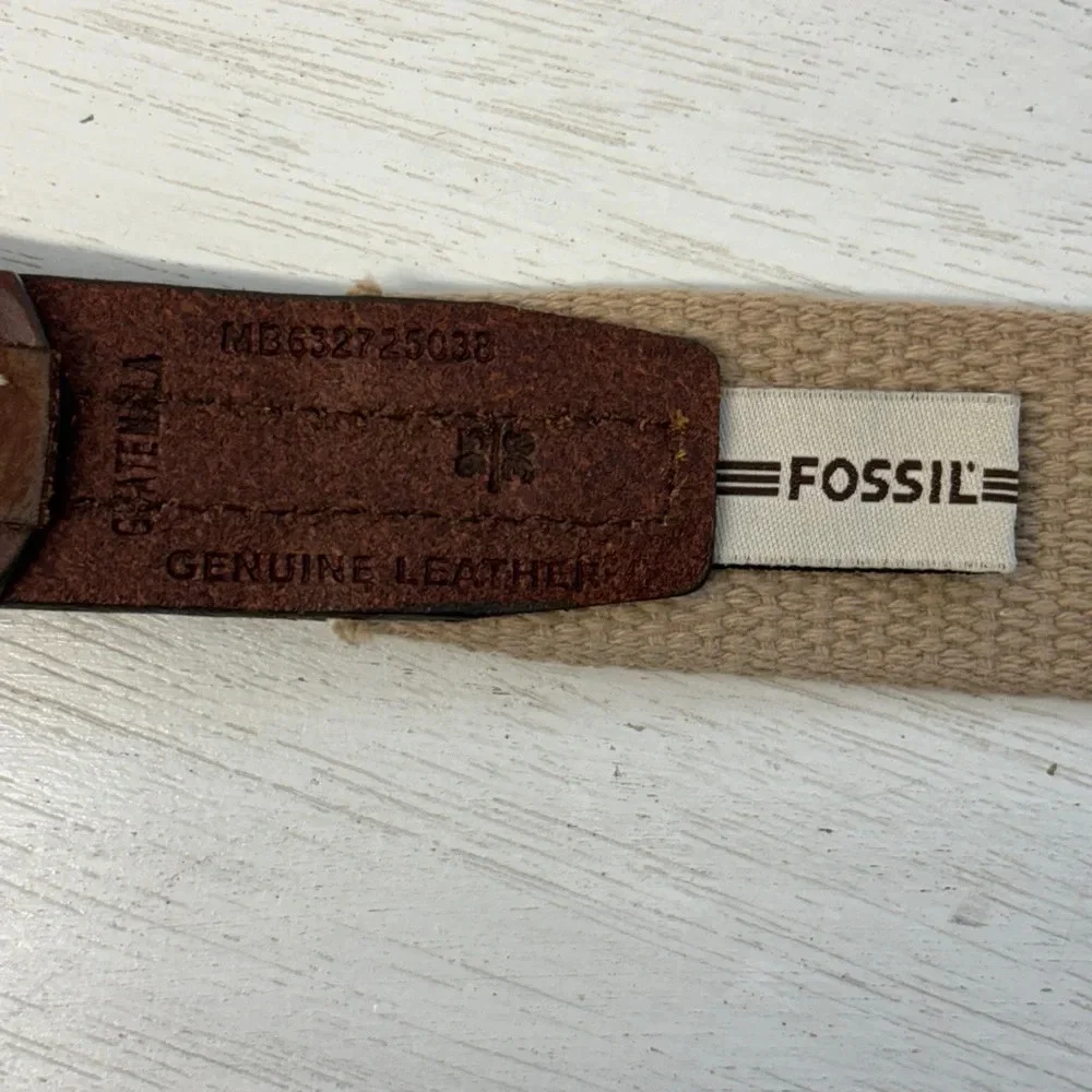 Fossil Belt Woven Cream & Brown Leather‎ 36
